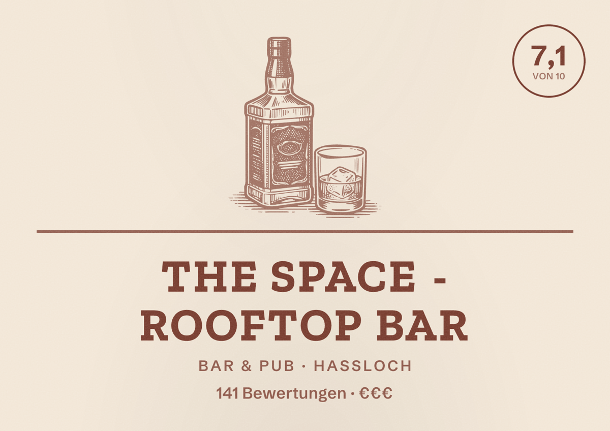 Illustriertes Poster von THE SPACE - Rooftop Bar, Bar & Pub in Haßloch: Bewertung 7,1 von 10 aus 141 Bewertungen, Preisniveau €€€