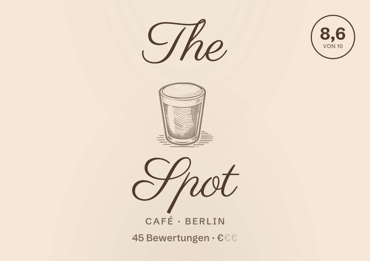 Illustriertes Poster von The Spot, Café in Berlin: Bewertung 8,6 von 10 aus 45 Bewertungen, Preisniveau €
