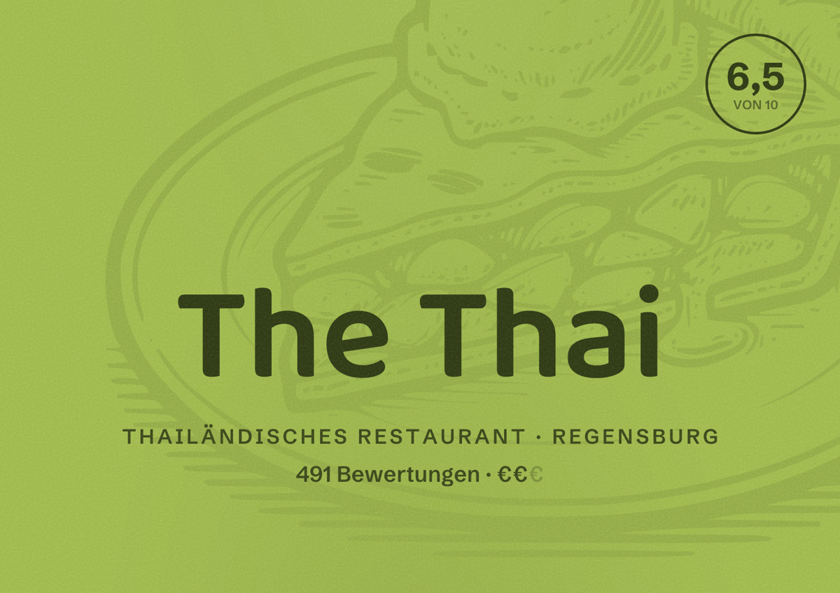 Illustriertes Poster von The Thai, Thailändisches Restaurant in Regensburg: Gästebewertung 6,5 von 10 aus 491 Bewertungen