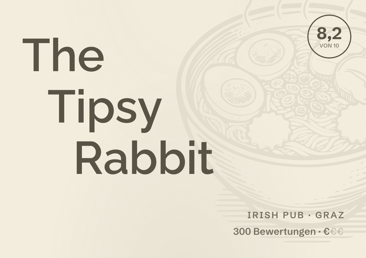 Illustriertes Poster von The Tipsy Rabbit, Irish Pub in Graz: Bewertung 8,2 von 10 aus 300 Bewertungen, Preisniveau €