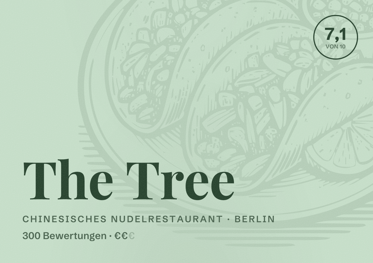 Illustriertes Poster von The Tree, Chinesisches Nudelrestaurant in Berlin: Bewertung 7,1 von 10 aus 300 Bewertungen, Preisniveau €€