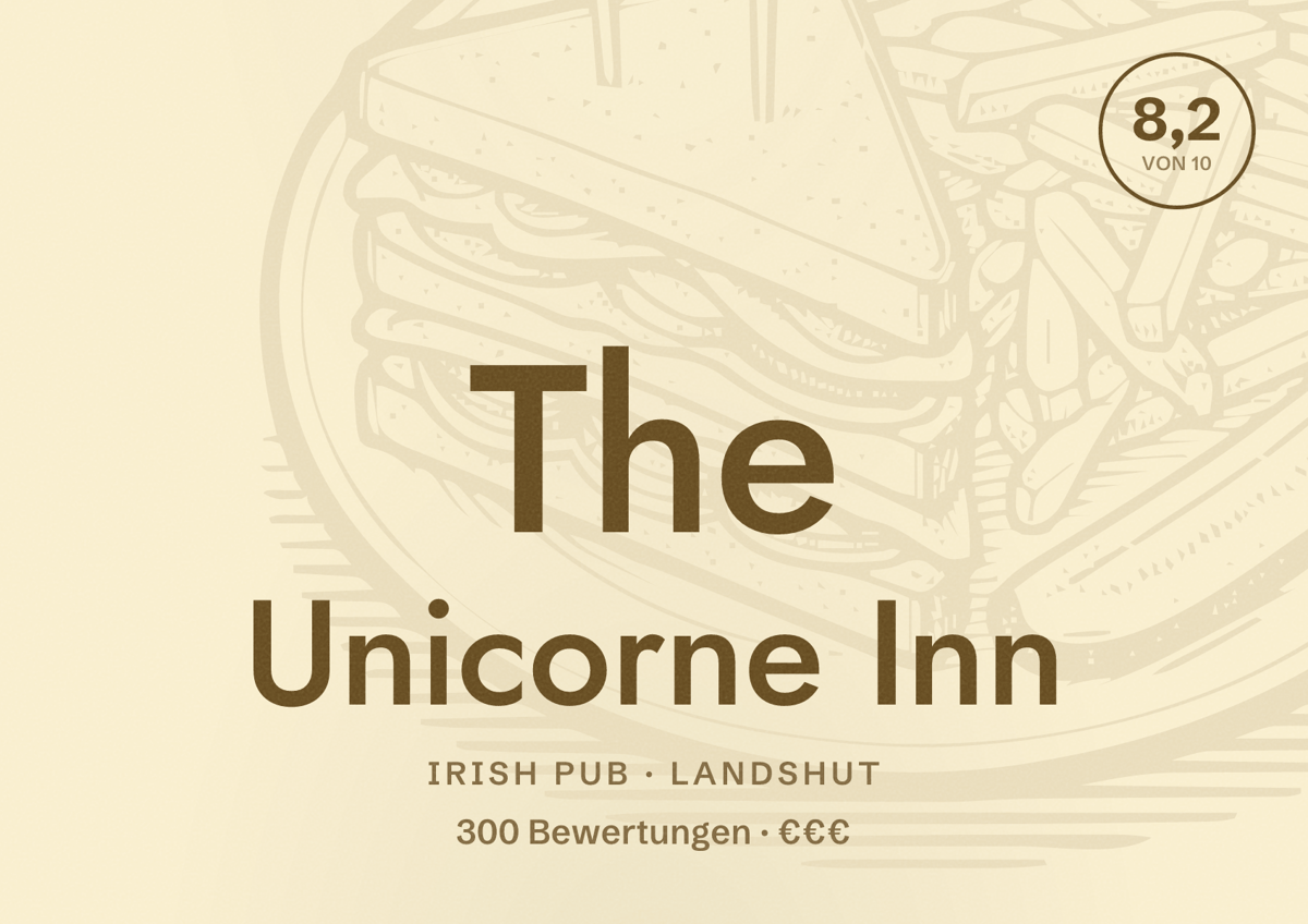 Illustriertes Poster von The Unicorne Inn, Irish Pub in Landshut: Bewertung 8,2 von 10 aus 300 Bewertungen, Preisniveau €€€