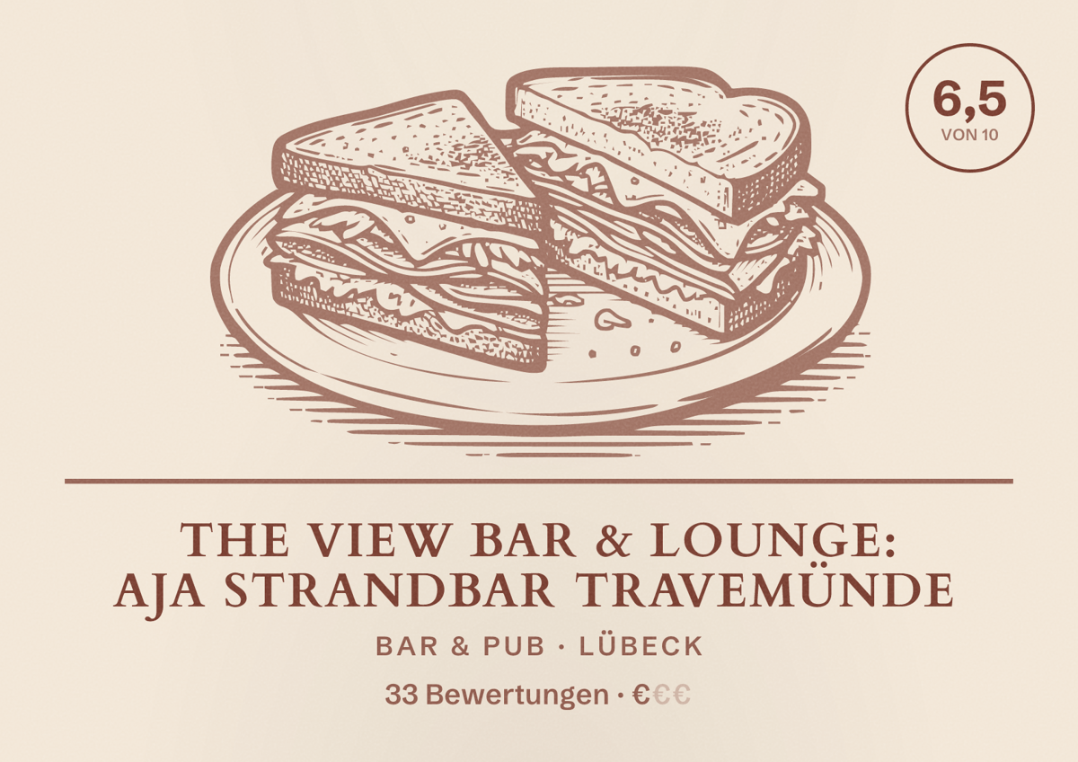 Illustriertes Poster von The View Bar & Lounge: aja Strandbar Travemünde, Bar & Pub in Lübeck: Bewertung 6,5 von 10 aus 33 Bewertungen, Preisniveau €