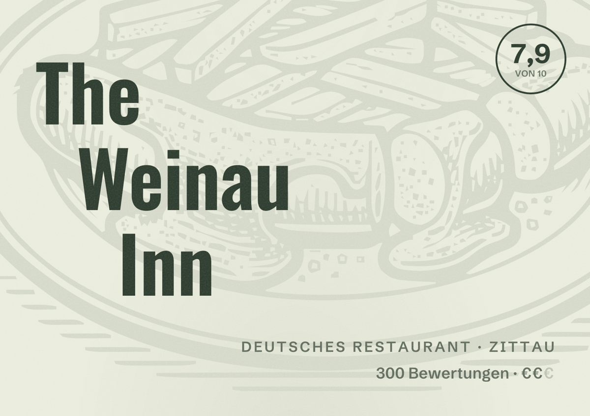 Illustriertes Poster von The Weinau Inn, Deutsches Restaurant in Zittau: Bewertung 7,9 von 10 aus 300 Bewertungen, Preisniveau €€