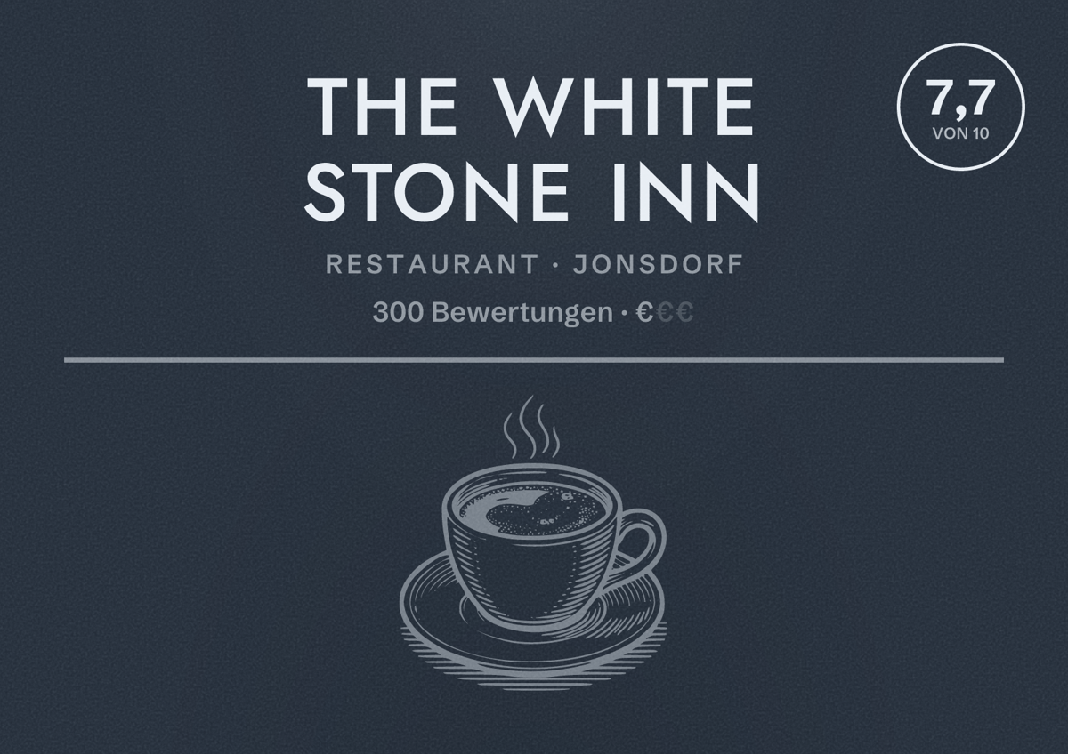 Illustriertes Poster von The White Stone Inn, Restaurant in Jonsdorf: Bewertung 7,7 von 10 aus 300 Bewertungen, Preisniveau €
