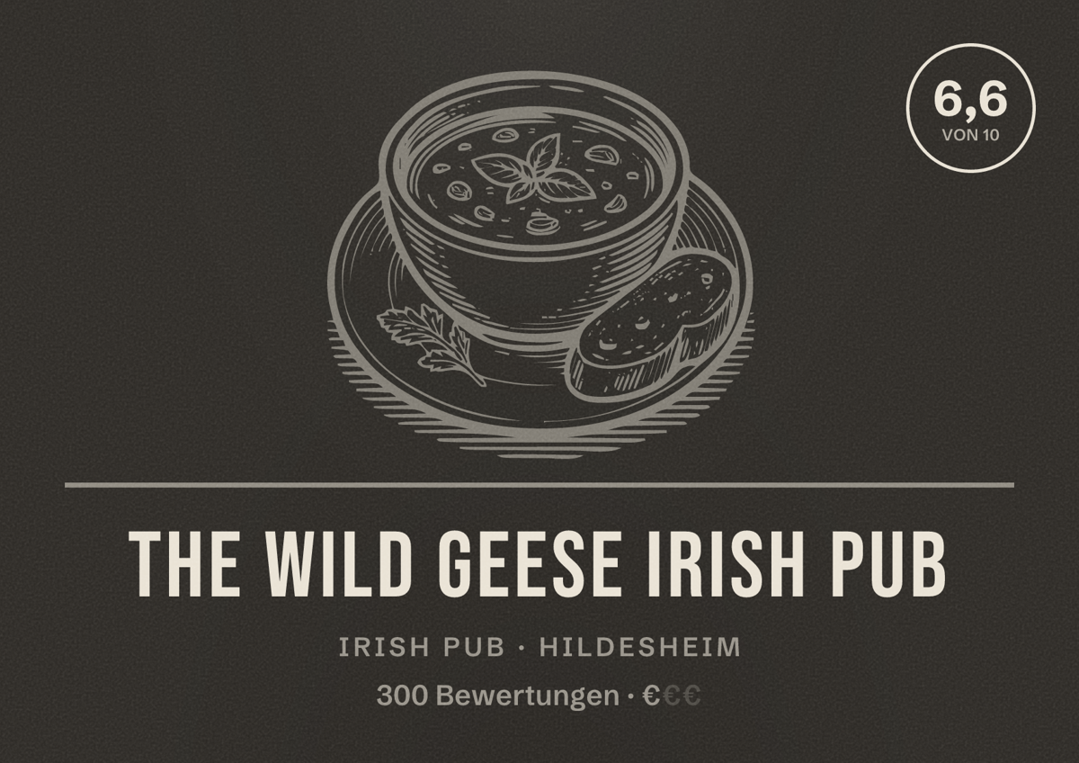 Illustriertes Poster von The Wild Geese Irish Pub, Irish Pub in Hildesheim: Bewertung 6,6 von 10 aus 300 Bewertungen, Preisniveau €