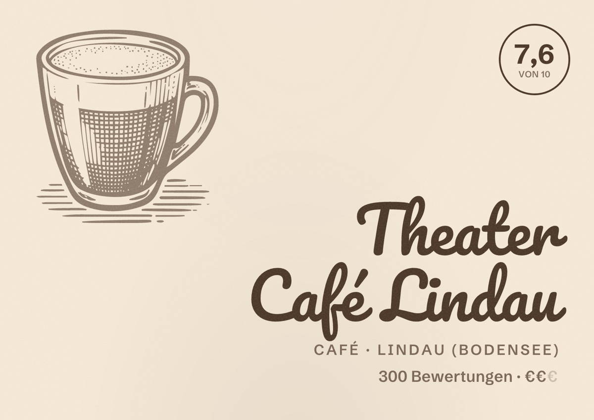 Illustriertes Poster von Theater Café Lindau, Café in Lindau (Bodensee): Bewertung 7,6 von 10 aus 300 Bewertungen, Preisniveau €€
