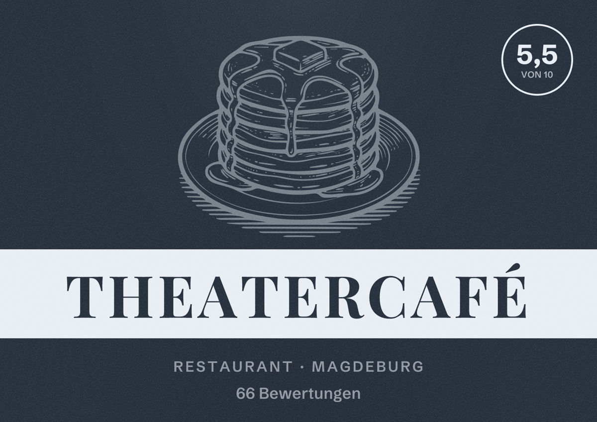 Illustriertes Poster von Theatercafé, Restaurant in Magdeburg: Bewertung 5,5 von 10 aus 66 Bewertungen