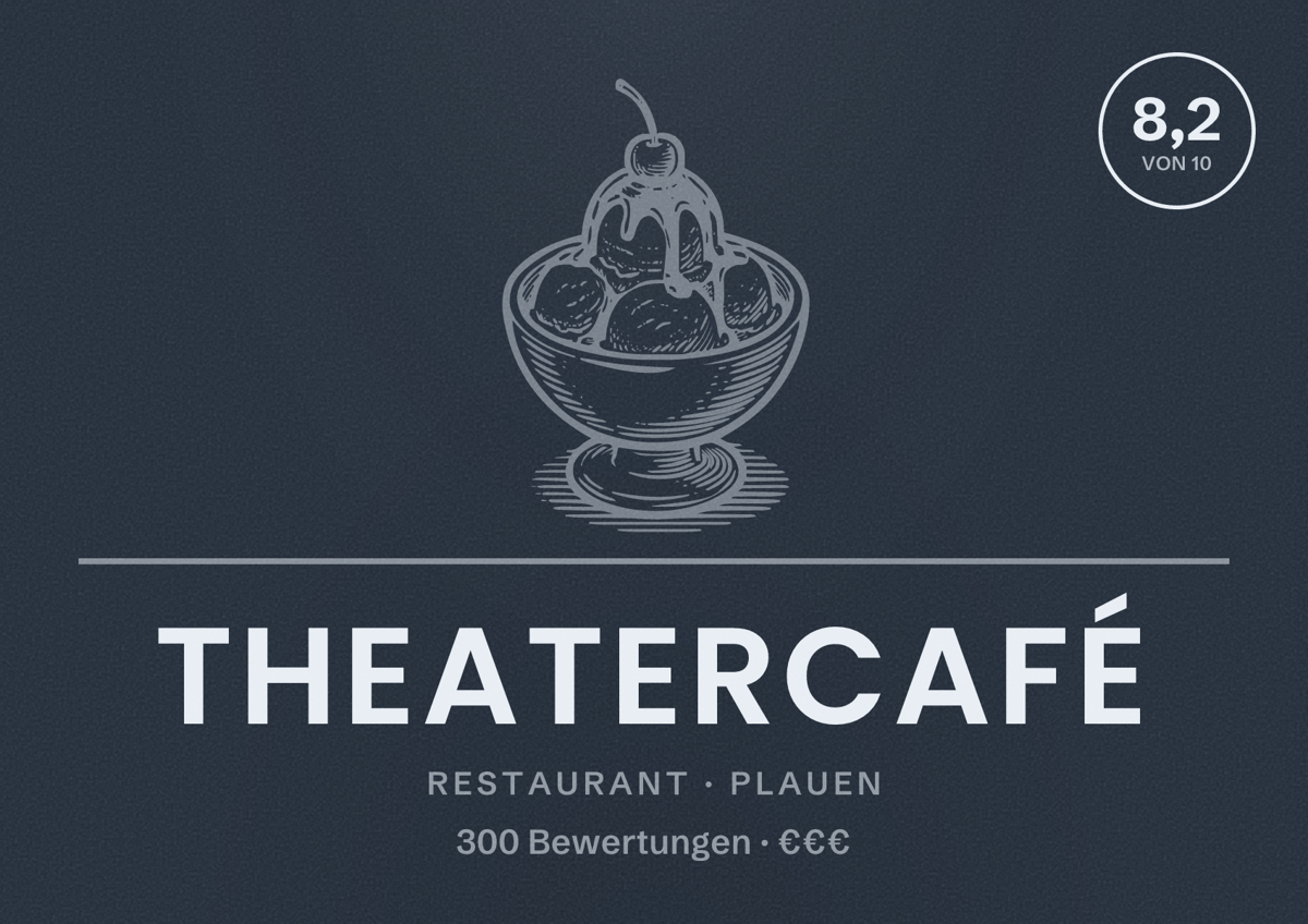 Illustriertes Poster von Theatercafé, Restaurant in Plauen: Bewertung 8,2 von 10 aus 300 Bewertungen, Preisniveau €€€