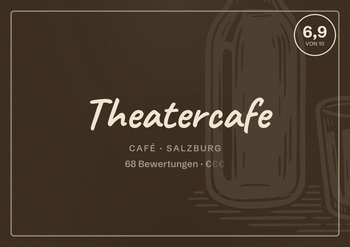 Illustriertes Poster von Theatercafe, Café in Salzburg: Bewertung 6,9 von 10 aus 68 Bewertungen, Preisniveau €