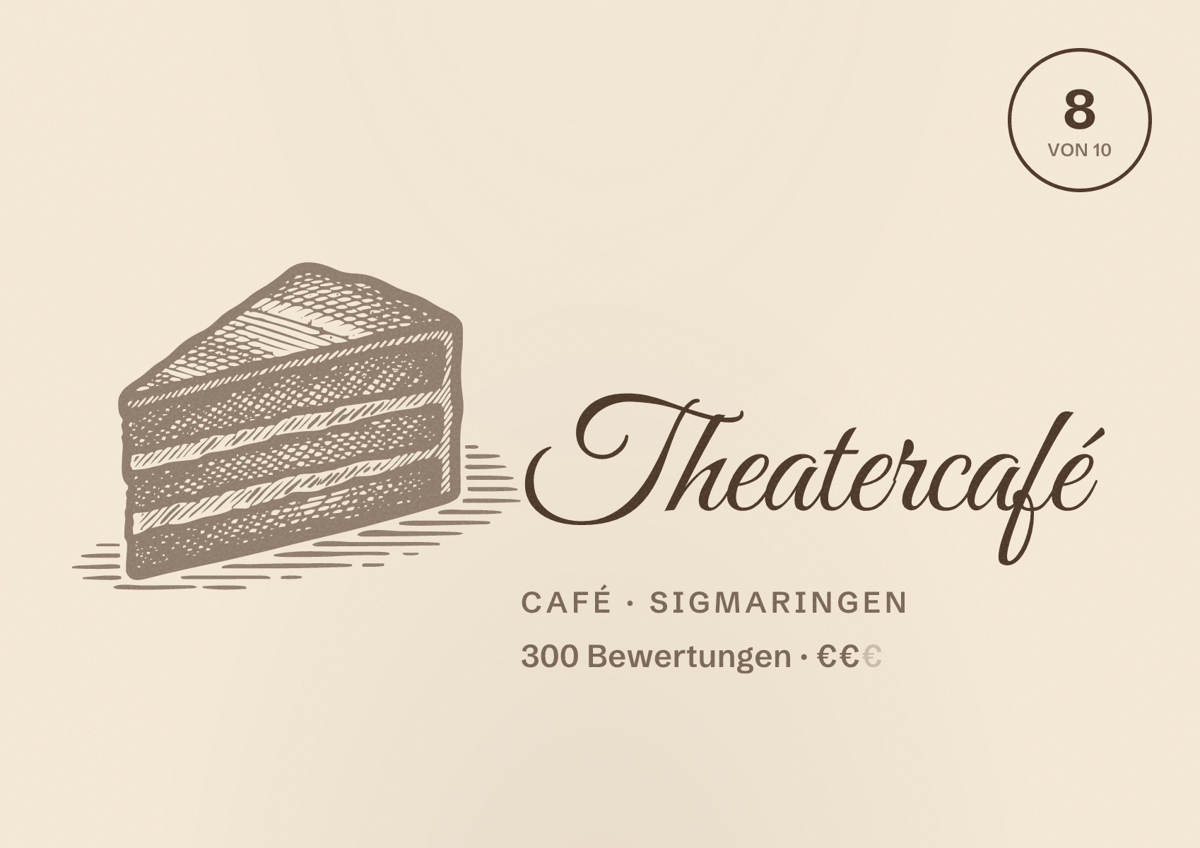 Illustriertes Poster von Theatercafé, Café in Sigmaringen: Bewertung 8 von 10 aus 300 Bewertungen, Preisniveau €€