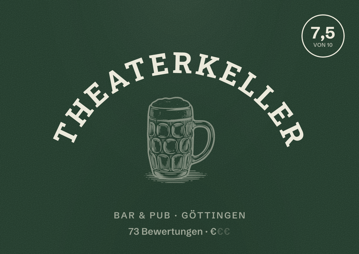 Illustriertes Poster von Theaterkeller, Bar & Pub in Göttingen: Bewertung 7,5 von 10 aus 73 Bewertungen, Preisniveau €