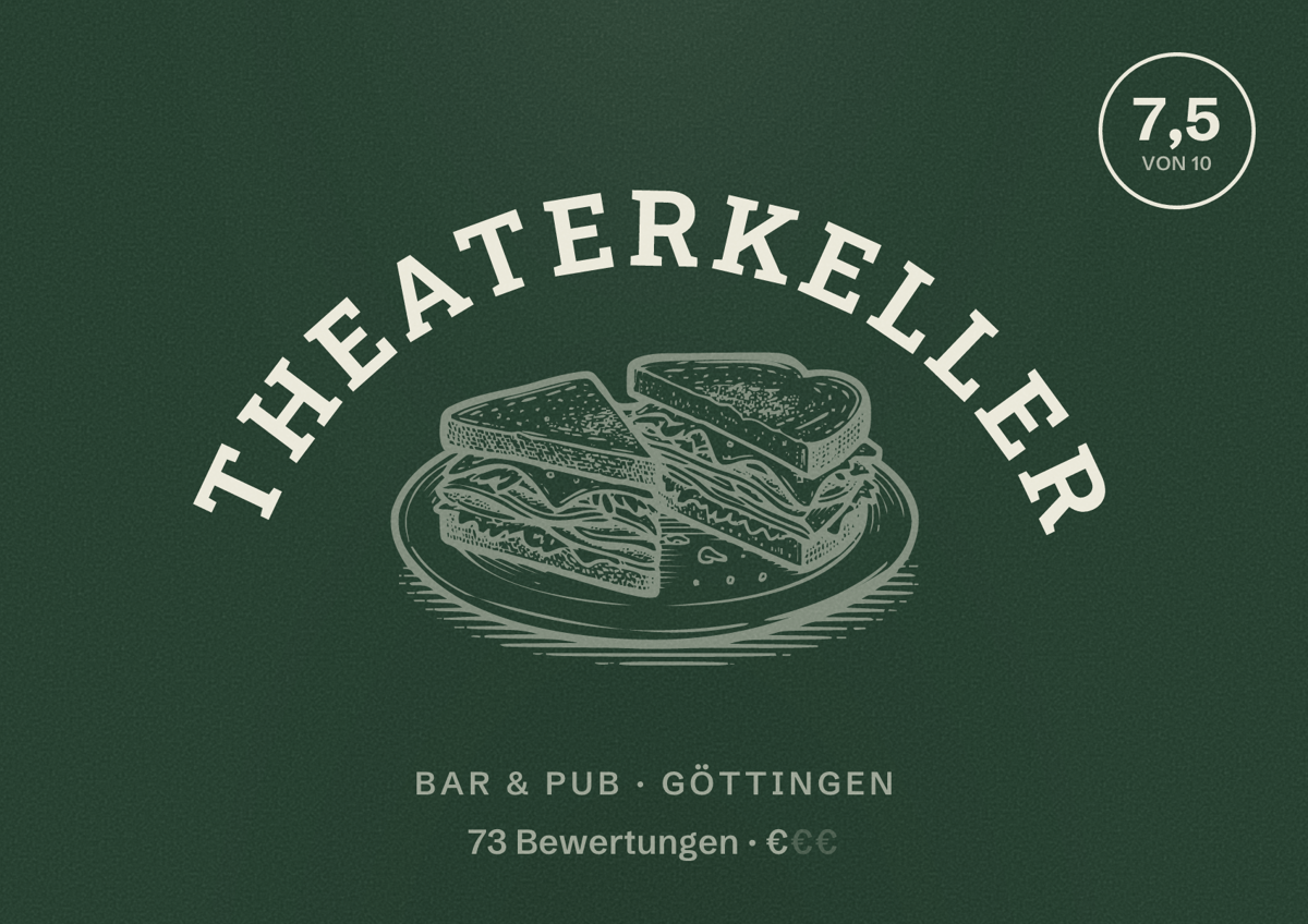 Illustriertes Poster von Theaterkeller, Bar & Pub in Göttingen: Bewertung 7,5 von 10 aus 73 Bewertungen, Preisniveau €