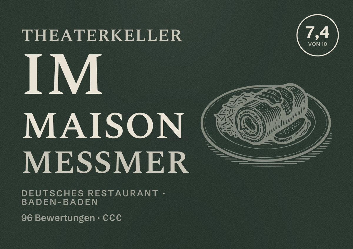 Illustriertes Poster von Theaterkeller im Maison Messmer, Deutsches Restaurant in Baden-Baden: Bewertung 7,4 von 10 aus 96 Bewertungen, Preisniveau €€€