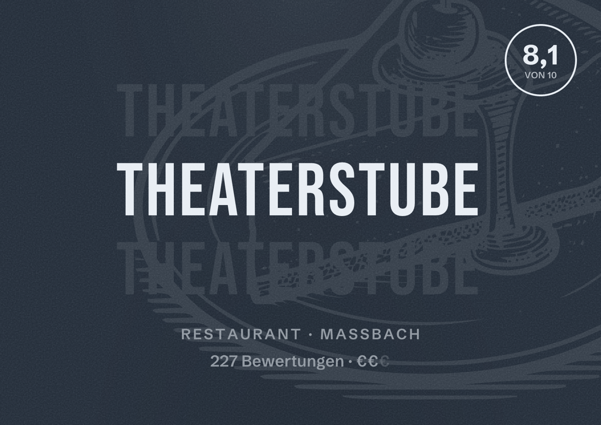 Illustriertes Poster von Theaterstube, Restaurant in Maßbach: Bewertung 8,1 von 10 aus 227 Bewertungen, Preisniveau €€