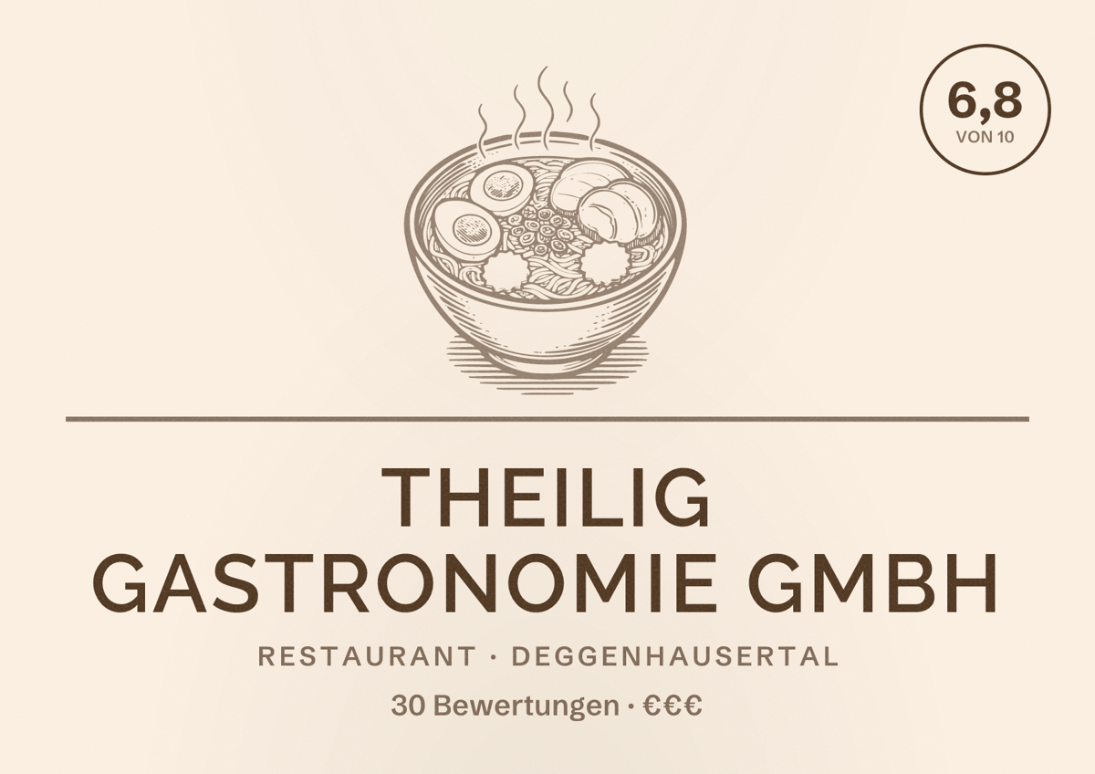 Illustriertes Poster von Theilig Gastronomie GmbH, Restaurant in Deggenhausertal: Bewertung 6,8 von 10 aus 30 Bewertungen, Preisniveau €€€