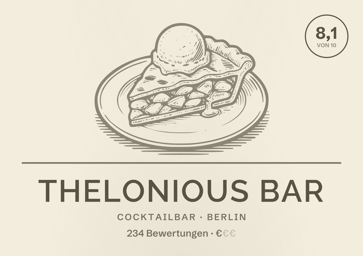 Illustriertes Poster von Thelonious Bar, Cocktailbar in Berlin: Bewertung 8,1 von 10 aus 234 Bewertungen, Preisniveau €