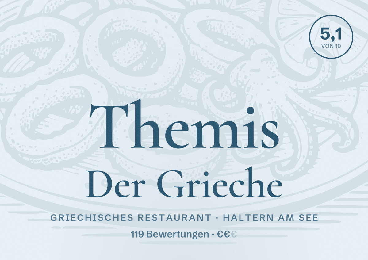 Illustriertes Poster von Themis Der Grieche, Griechisches Restaurant in Haltern am See: Gästebewertung 5,1 von 10 aus 119 Bewertungen
