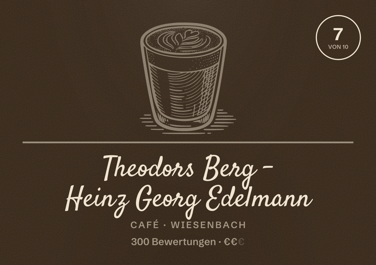 Illustriertes Poster von Theodors Berg - Heinz Georg Edelmann, Café in Wiesenbach: Bewertung 7 von 10 aus 300 Bewertungen, Preisniveau €€