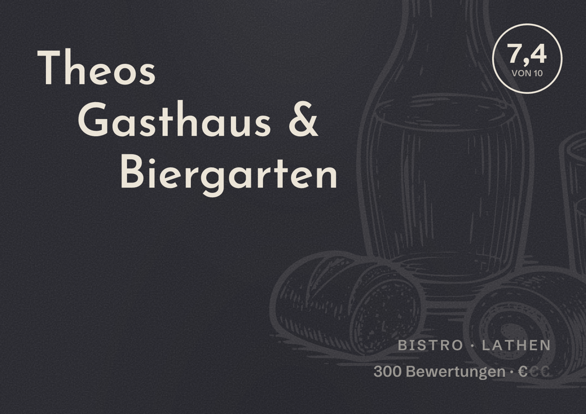 Illustriertes Poster von Theos Gasthaus & Biergarten, Bistro in Lathen: Bewertung 7,4 von 10 aus 300 Bewertungen, Preisniveau €
