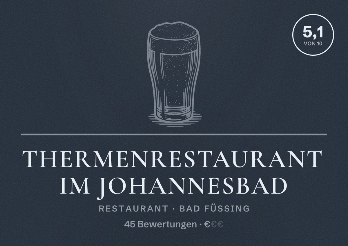 Illustriertes Poster von Thermenrestaurant im Johannesbad, Restaurant in Bad Füssing: Bewertung 5,1 von 10 aus 45 Bewertungen, Preisniveau €
