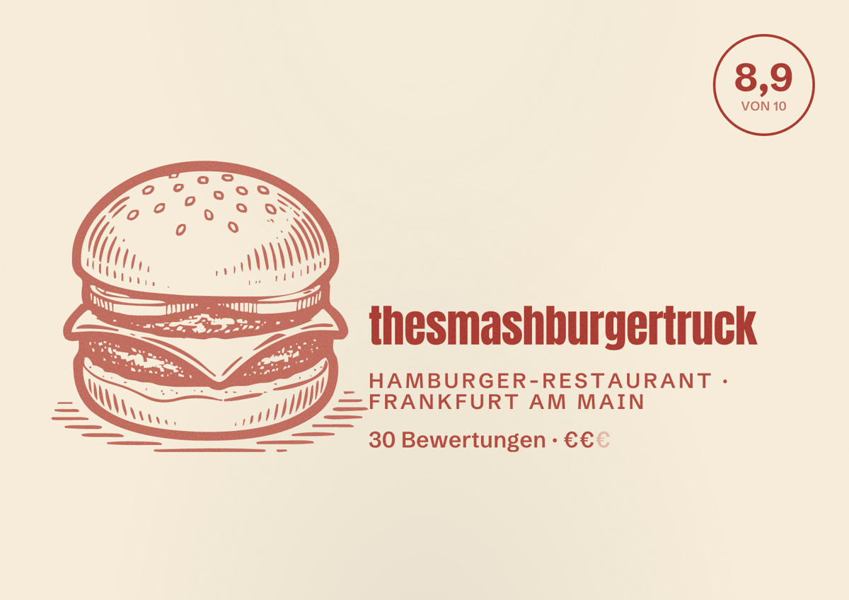 Illustriertes Poster von thesmashburgertruck, Hamburger-Restaurant in Frankfurt am Main: Bewertung 8,9 von 10 aus 30 Bewertungen, Preisniveau €€
