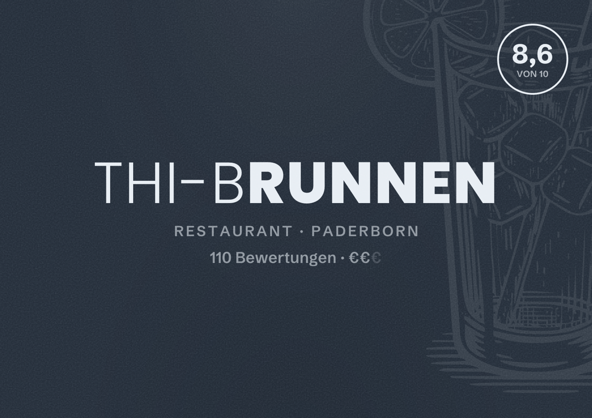 Illustriertes Poster von Thi-Brunnen, Restaurant in Paderborn: Bewertung 8,6 von 10 aus 110 Bewertungen, Preisniveau €€