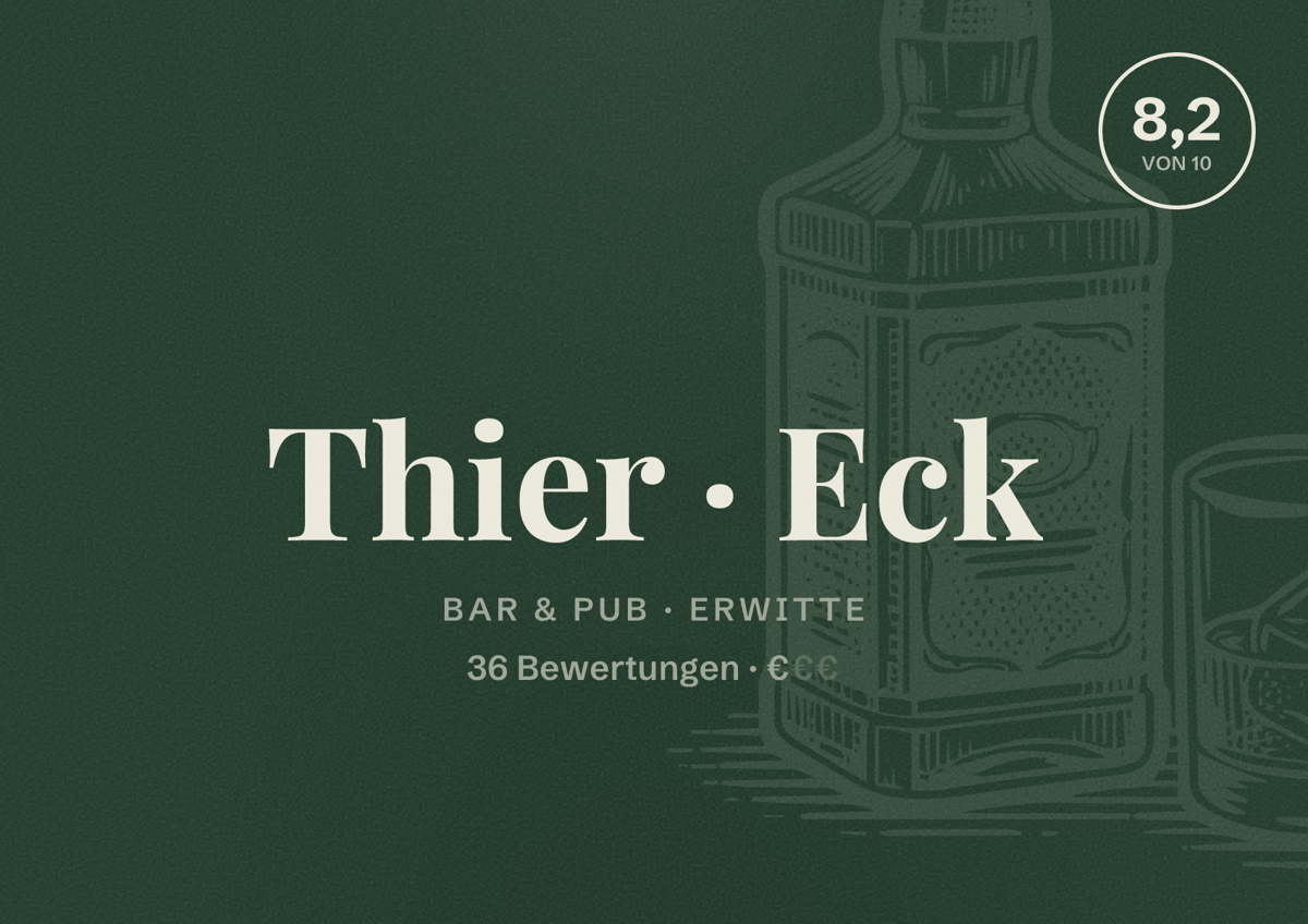 Illustriertes Poster von Thier Eck, Bar & Pub in Erwitte: Bewertung 8,2 von 10 aus 36 Bewertungen, Preisniveau €