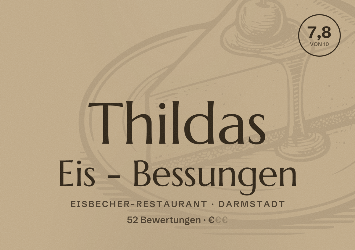 Illustriertes Poster von Thildas Eis - Bessungen, Eisbecher-Restaurant in Darmstadt: Bewertung 7,8 von 10 aus 52 Bewertungen, Preisniveau €