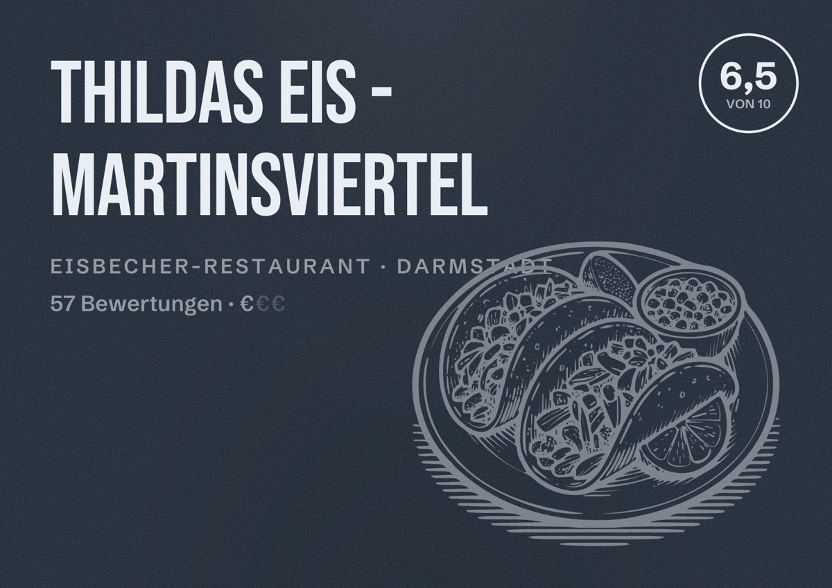 Illustriertes Poster von Thildas Eis - Martinsviertel, Eisbecher-Restaurant in Darmstadt: Bewertung 6,5 von 10 aus 57 Bewertungen, Preisniveau €