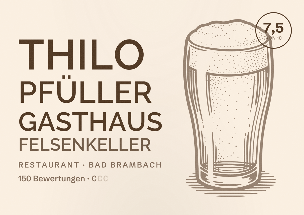 Illustriertes Poster von Thilo Pfüller Gasthaus Felsenkeller, Restaurant in Bad Brambach: Bewertung 7,5 von 10 aus 150 Bewertungen, Preisniveau €