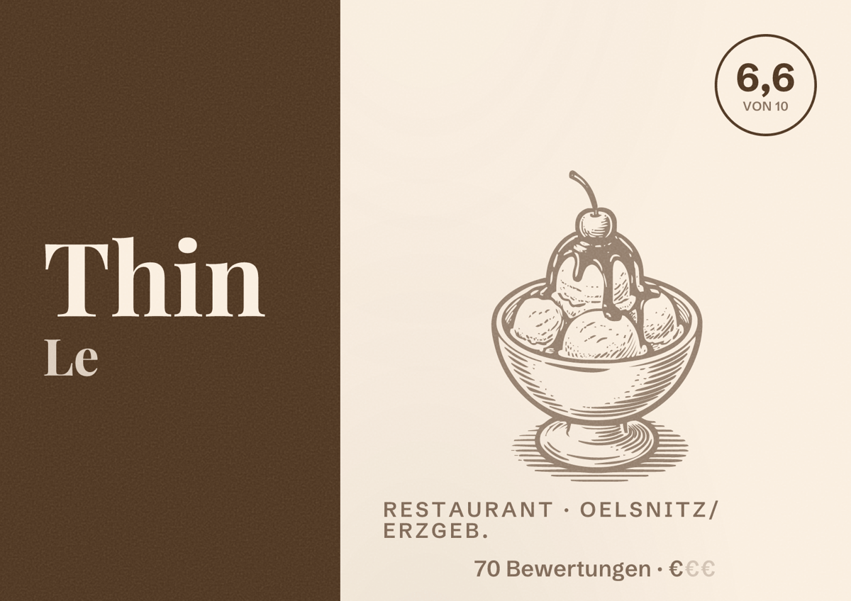 Illustriertes Poster von Thin Le, Restaurant in Oelsnitz/Erzgeb.: Bewertung 6,6 von 10 aus 70 Bewertungen, Preisniveau €