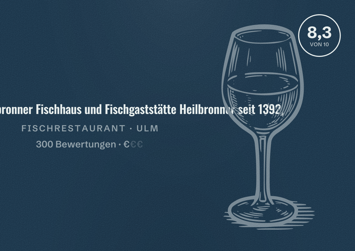 Illustriertes Poster von Thomas Heilbronner Fischhaus und Fischgaststätte Heilbronner seit 1392,, Fischrestaurant in Ulm: Bewertung 8,3 von 10 aus 300 Bewertungen, Preisniveau €