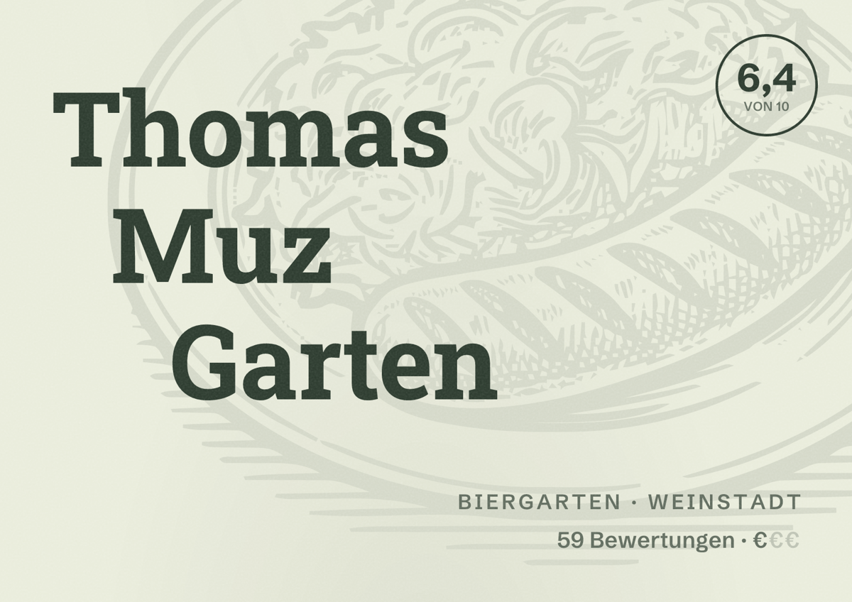 Illustriertes Poster von Thomas Muz Garten, Biergarten in Weinstadt: Bewertung 6,4 von 10 aus 59 Bewertungen, Preisniveau €
