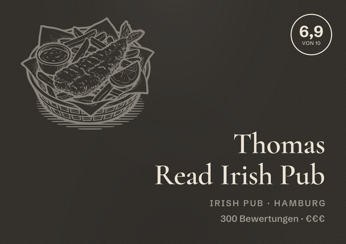Illustriertes Poster von Thomas Read Irish Pub, Irish Pub in Hamburg: Bewertung 6,9 von 10 aus 300 Bewertungen, Preisniveau €€€