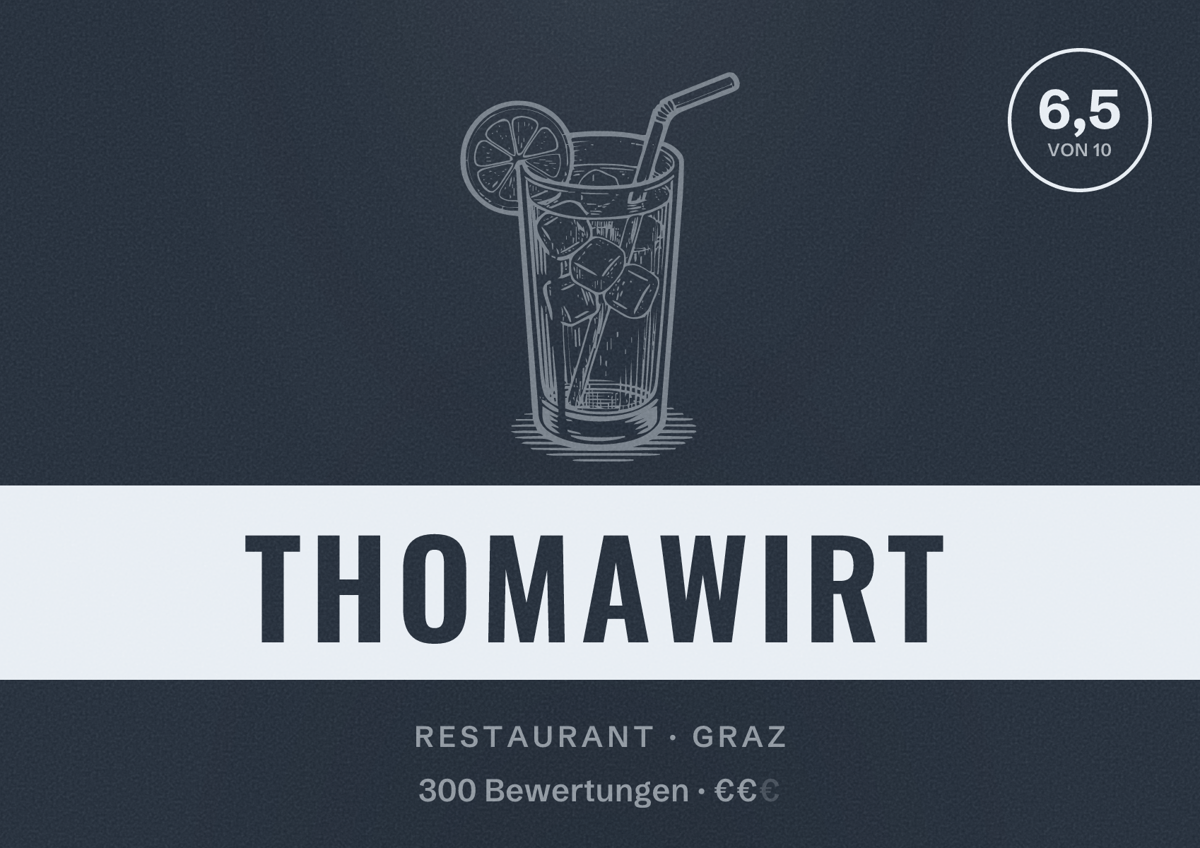 Illustriertes Poster von thomawirt, Restaurant in Graz: Bewertung 6,5 von 10 aus 300 Bewertungen, Preisniveau €€