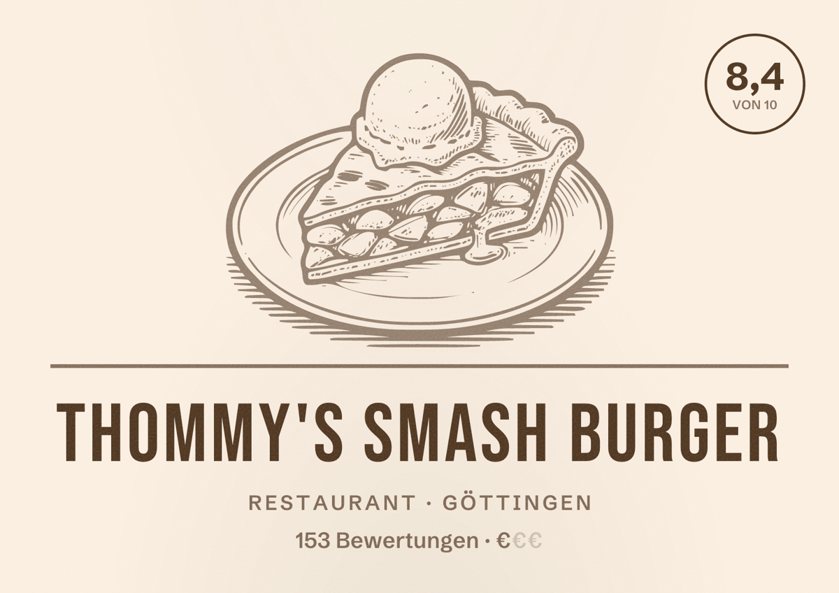 Illustriertes Poster von Thommy's Smash Burger, Restaurant in Göttingen: Bewertung 8,4 von 10 aus 153 Bewertungen, Preisniveau €