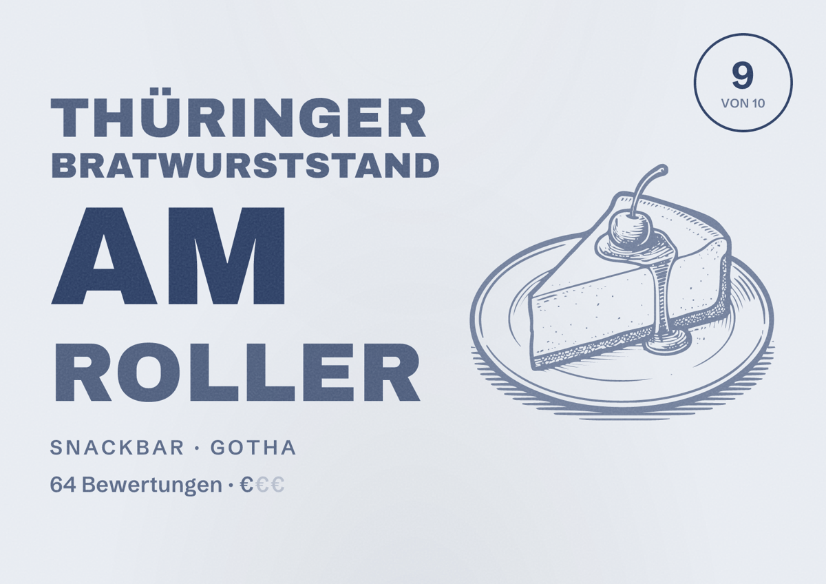 Illustriertes Poster von Thüringer Bratwurststand am Roller, Snackbar in Gotha: Bewertung 9 von 10 aus 64 Bewertungen, Preisniveau €
