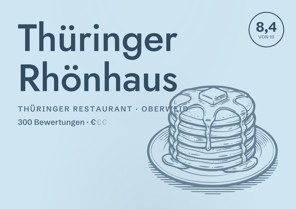 Illustriertes Poster von Thüringer Rhönhaus, Thüringer Restaurant in Oberweid: Bewertung 8,4 von 10 aus 300 Bewertungen, Preisniveau €
