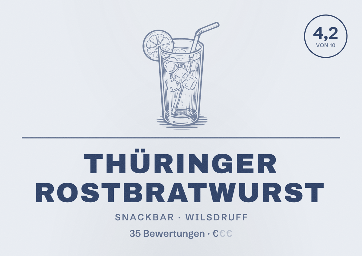 Illustriertes Poster von Thüringer Rostbratwurst, Snackbar in Wilsdruff: Bewertung 4,2 von 10 aus 35 Bewertungen, Preisniveau €