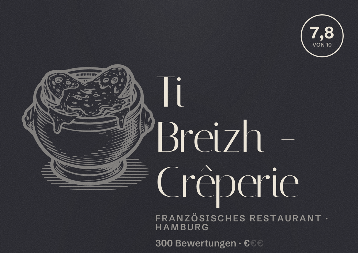 Illustriertes Poster von Ti Breizh - Crêperie, Französisches Restaurant in Hamburg: Bewertung 7,8 von 10 aus 300 Bewertungen, Preisniveau €