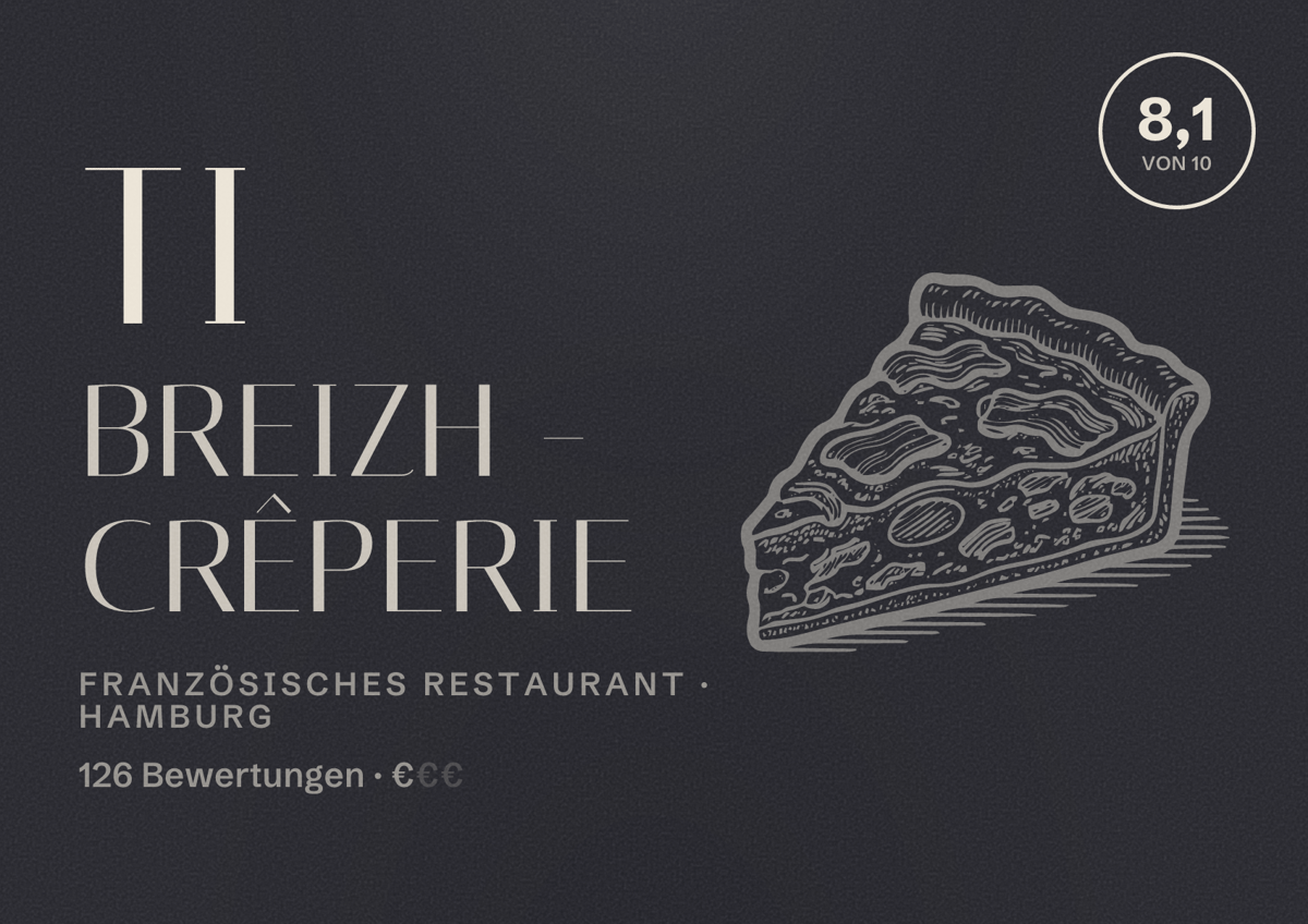 Illustriertes Poster von Ti Breizh - Crêperie, Französisches Restaurant in Hamburg: Bewertung 8,1 von 10 aus 126 Bewertungen, Preisniveau €