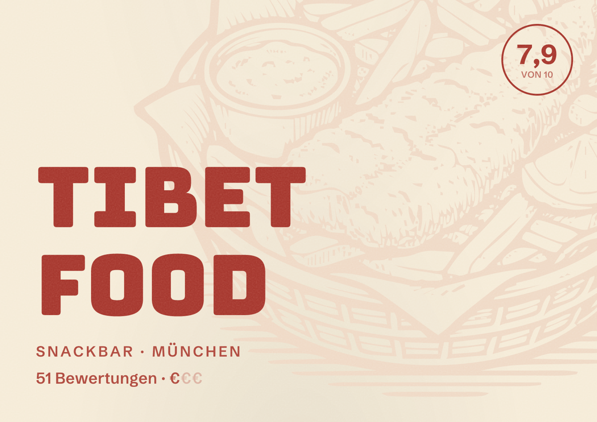Illustriertes Poster von Tibet Food, Snackbar in München: Bewertung 7,9 von 10 aus 51 Bewertungen, Preisniveau €