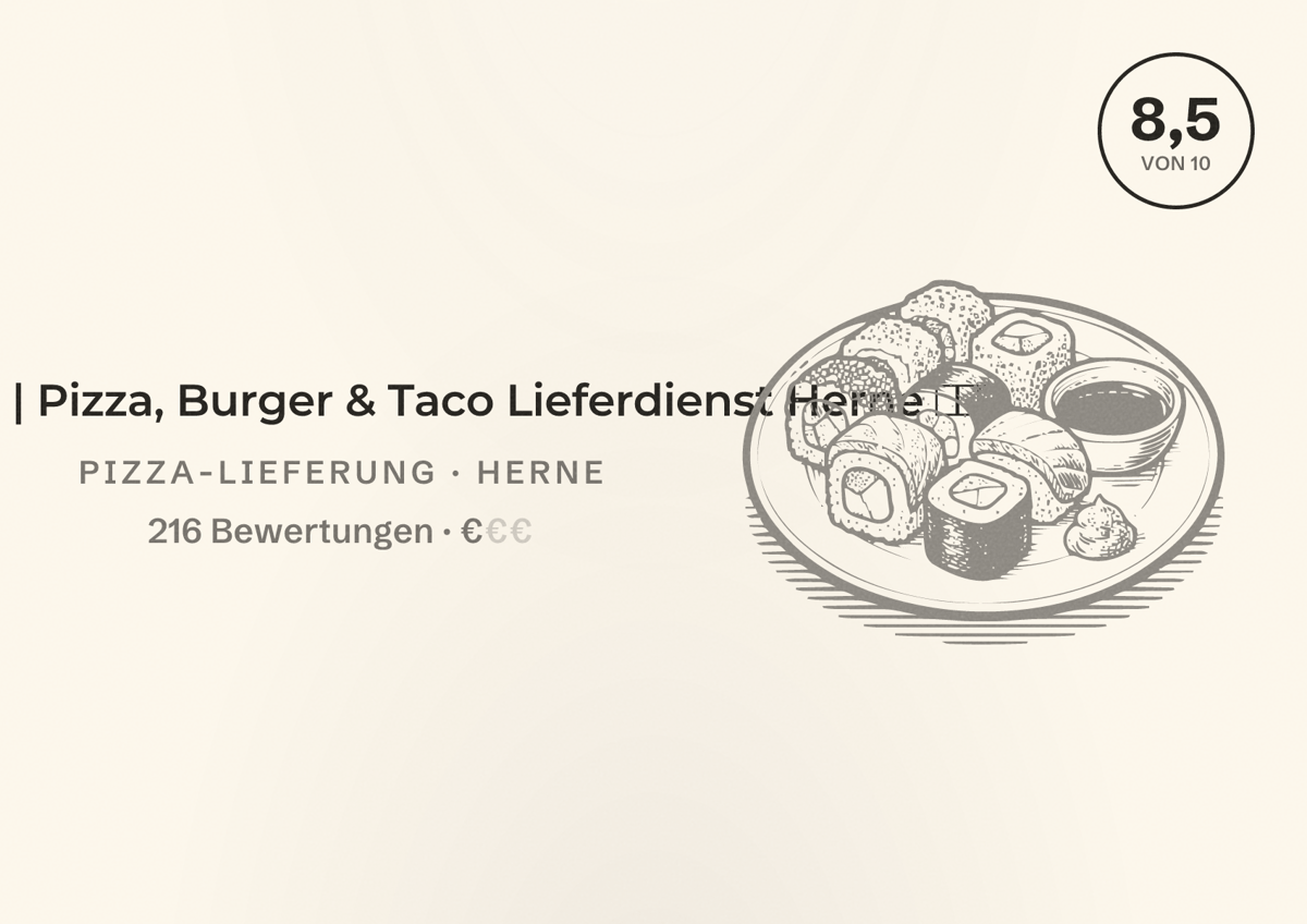 Illustriertes Poster von Tic Taco | Pizza, Burger & Taco Lieferdienst Herne 🍕🌮🍔, Pizza-Lieferung in Herne: Bewertung 8,5 von 10 aus 216 Bewertungen, Preisniveau €