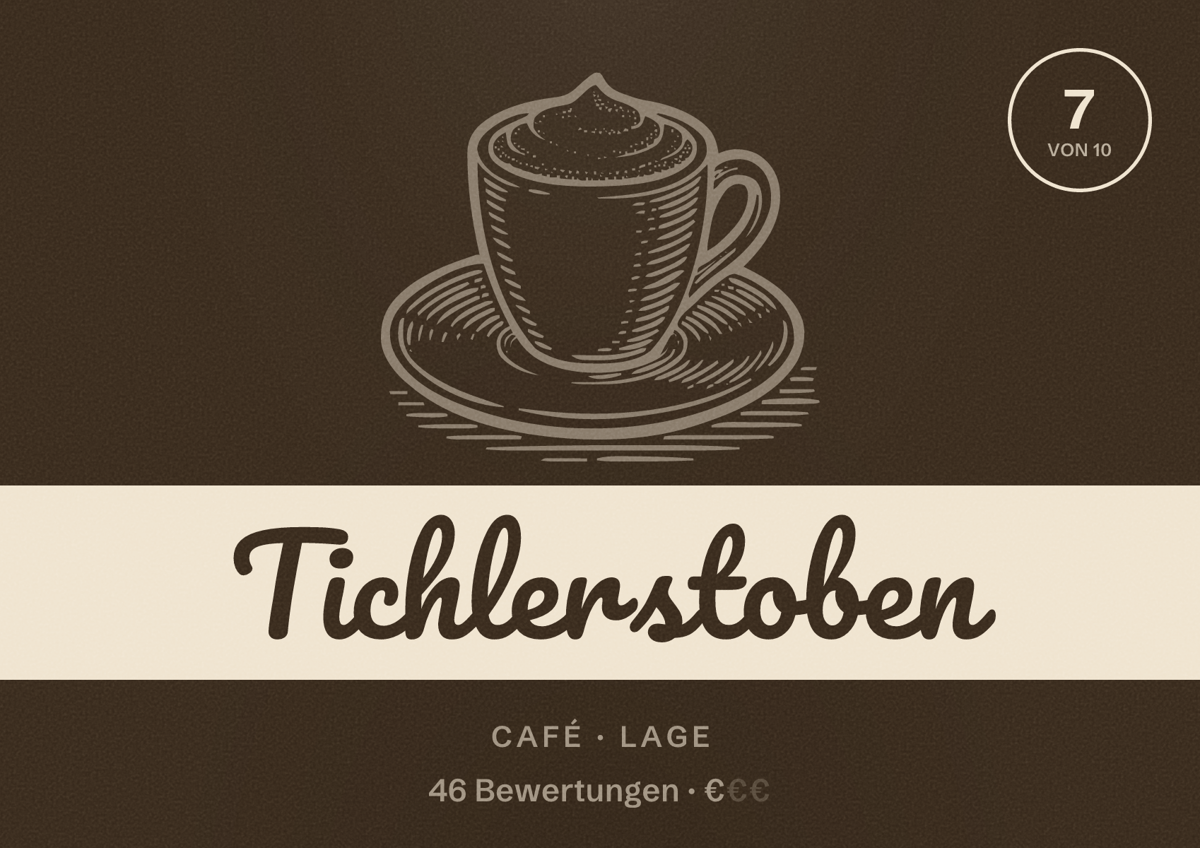 Illustriertes Poster von Tichlerstoben, Café in Lage: Bewertung 7 von 10 aus 46 Bewertungen, Preisniveau €
