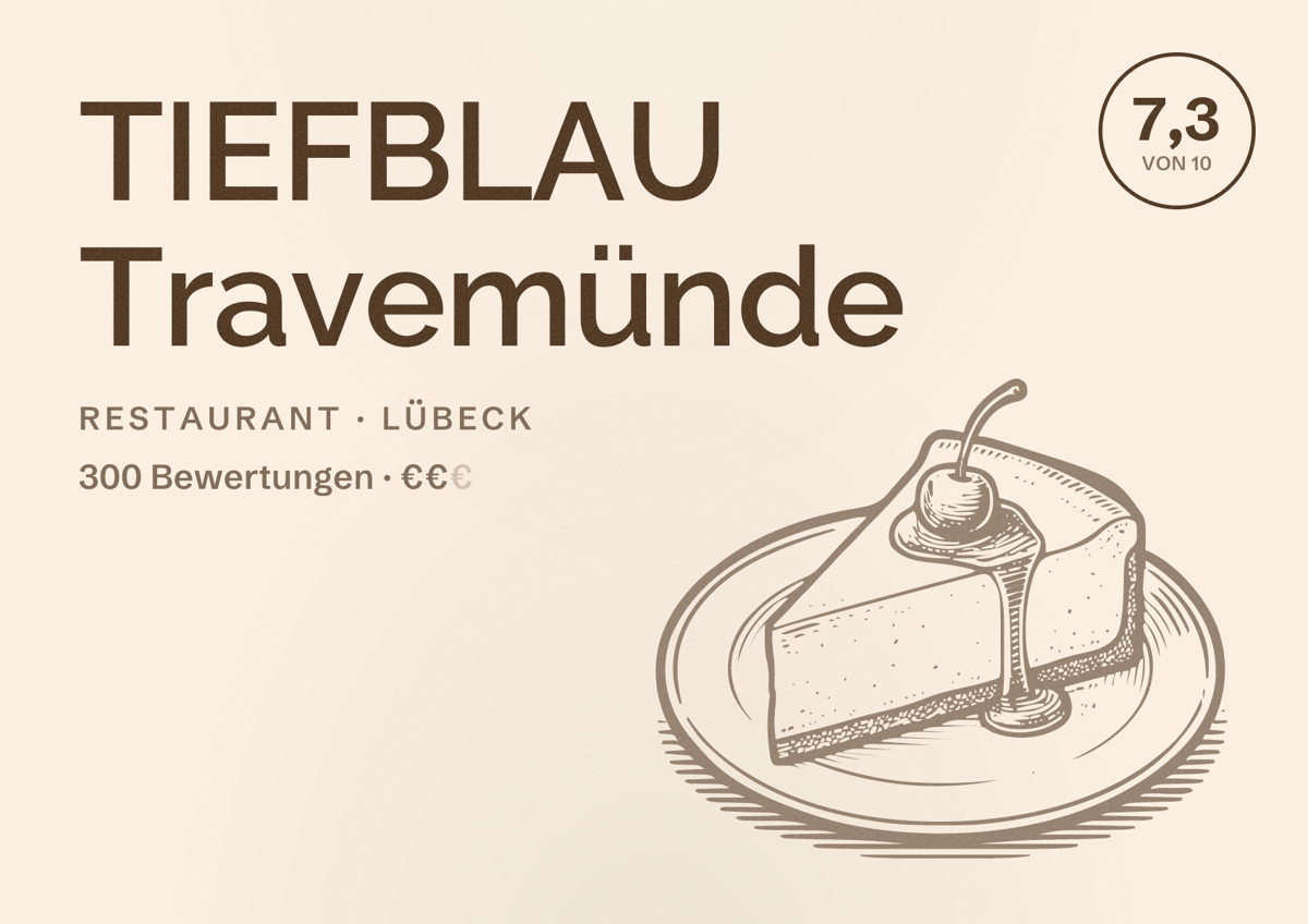 Illustriertes Poster von TIEFBLAU Travemünde, Restaurant in Lübeck: Bewertung 7,3 von 10 aus 300 Bewertungen, Preisniveau €€