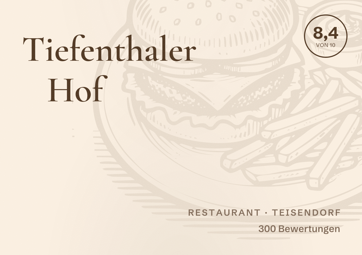 Illustriertes Poster von Tiefenthaler Hof, Restaurant in Teisendorf: Bewertung 8,4 von 10 aus 300 Bewertungen