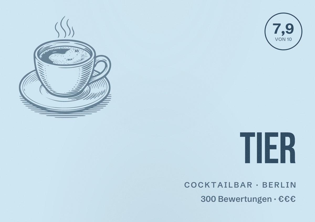 Illustriertes Poster von TiER, Cocktailbar in Berlin: Bewertung 7,9 von 10 aus 300 Bewertungen, Preisniveau €€€