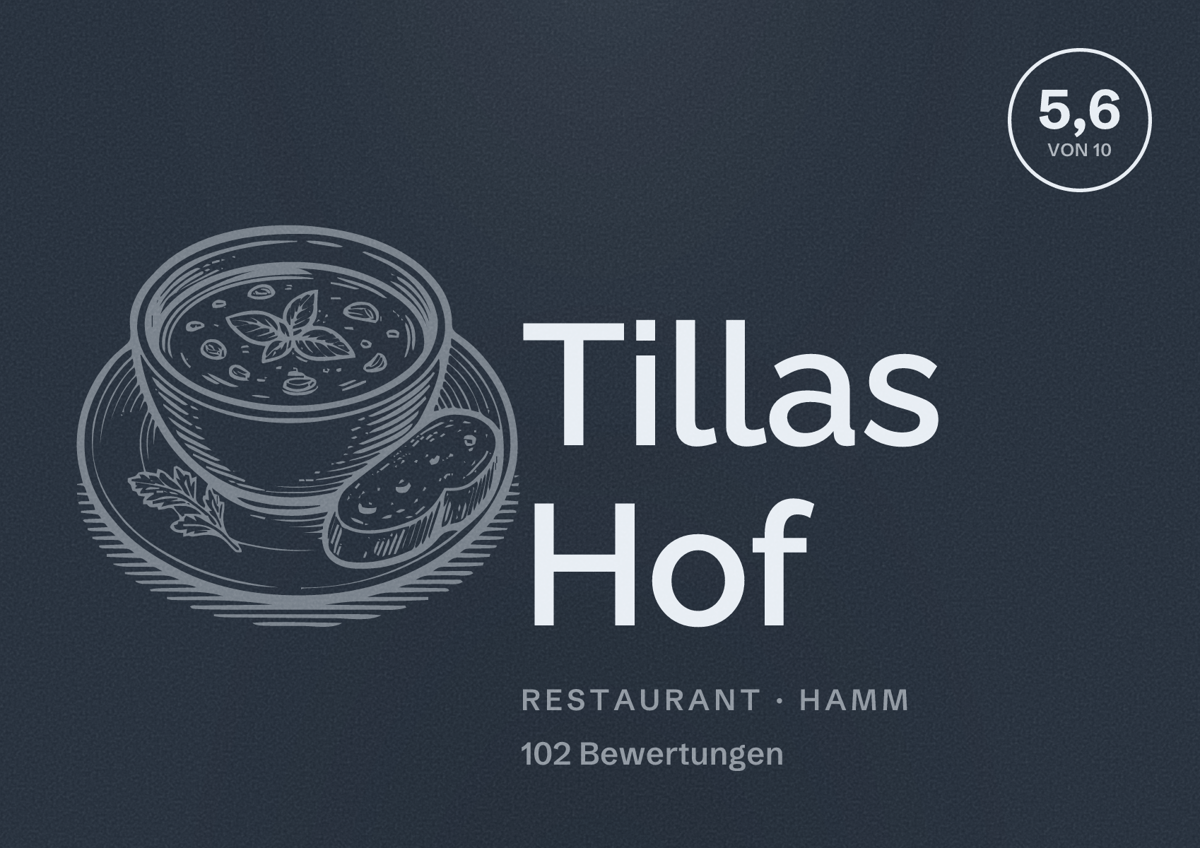 Illustriertes Poster von Tillas Hof, Restaurant in Hamm: Bewertung 5,6 von 10 aus 102 Bewertungen