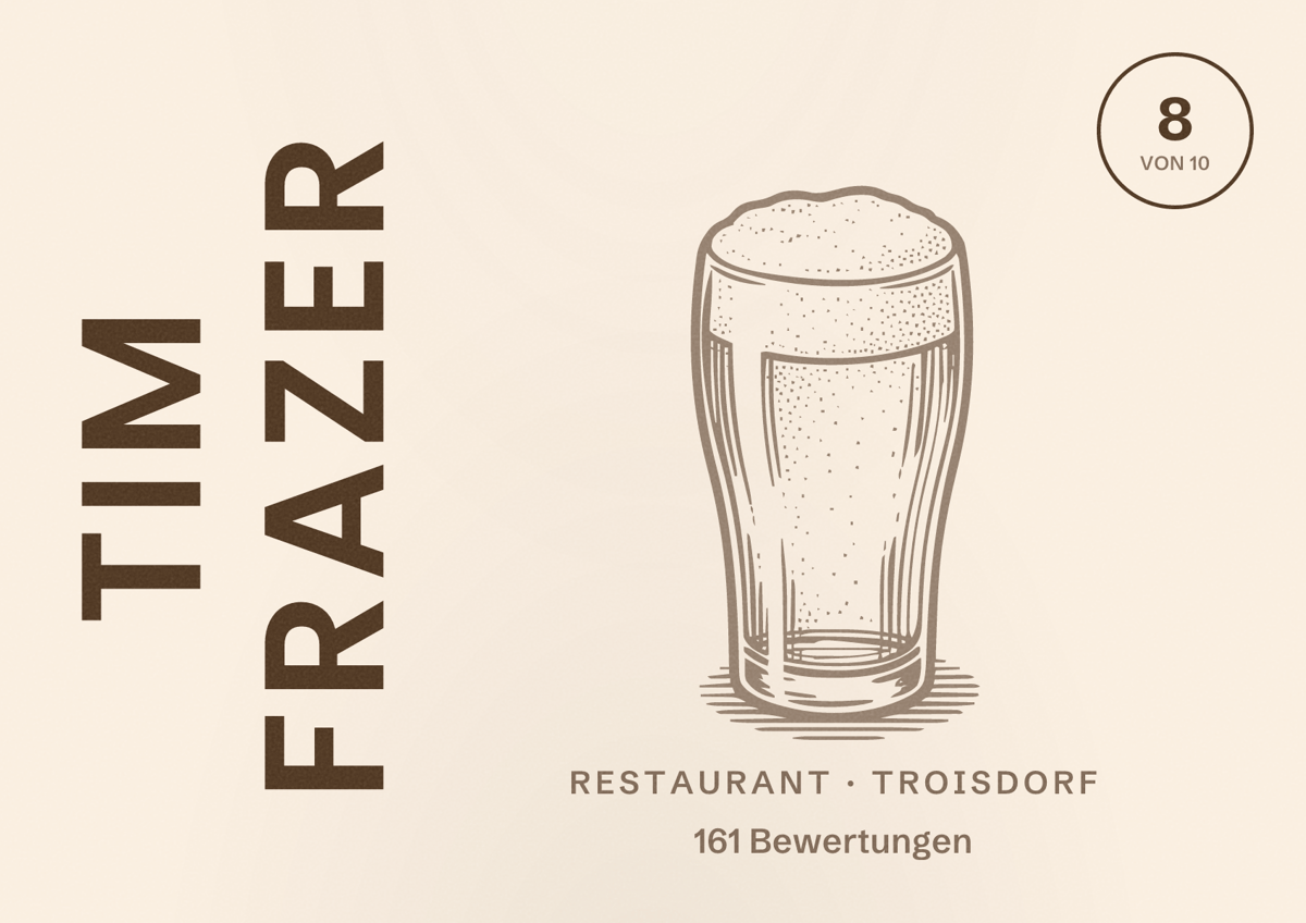 Illustriertes Poster von Tim Frazer, Restaurant in Troisdorf: Bewertung 8 von 10 aus 161 Bewertungen